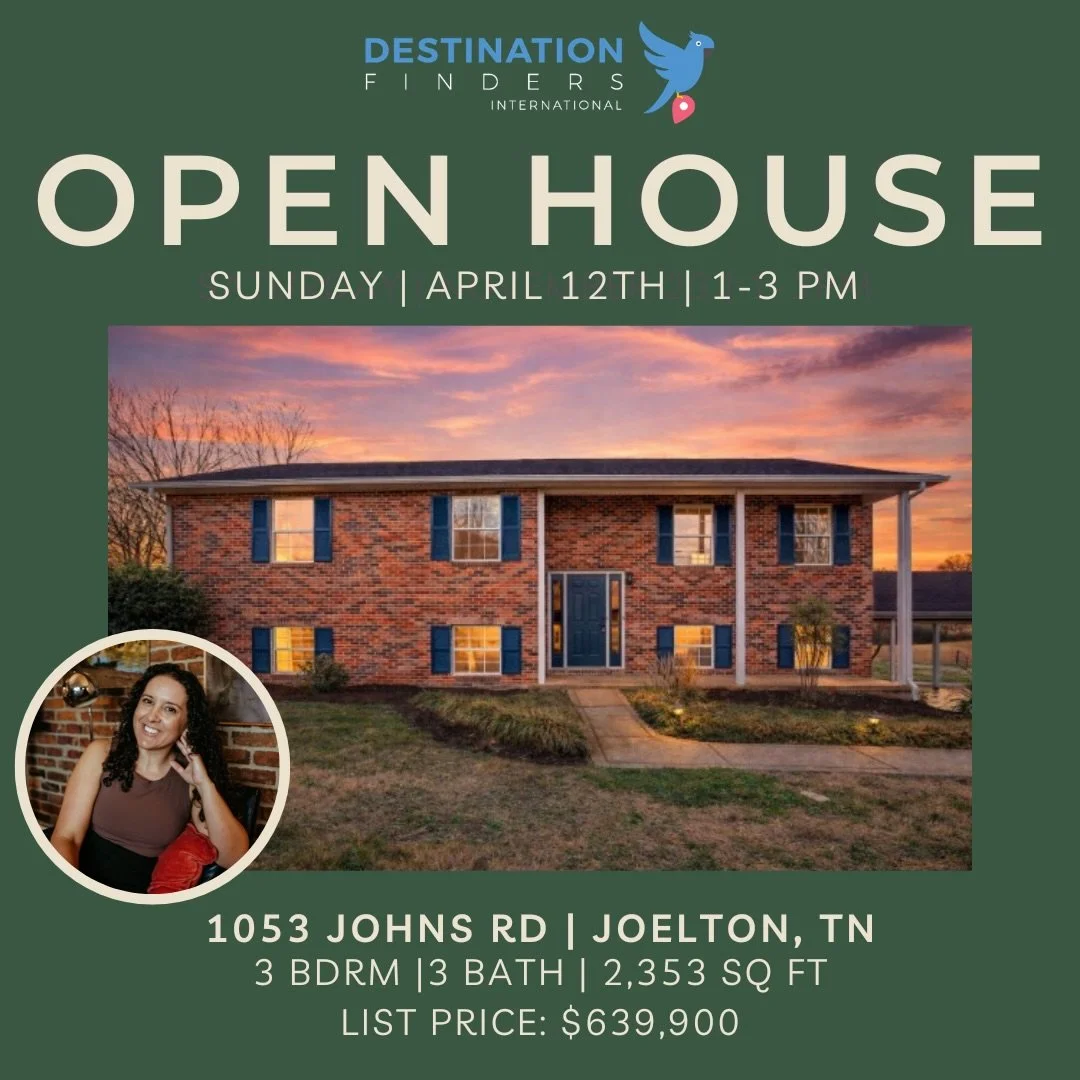 🌸 Spring into your new home! 🌿

Join us for an Open House on Sunday, April 12th from 1&ndash;3 PM!

📍 1053 Johns Rd Joelton TN 37080
🛏 3 Beds 
🛁 3 Baths
📐2,353 sqft
🌳 5.02 Acres

Only 20 minutes from downtown Nashville&mdash;enjoy peaceful cou