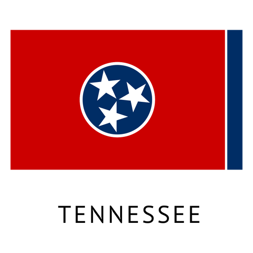 Flag of Tennessee with a red background, a blue vertical stripe on the right, and a circle with three white stars in the center.