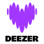 Purple heart made of paint splashes with the word DEEZER between two lines underneath