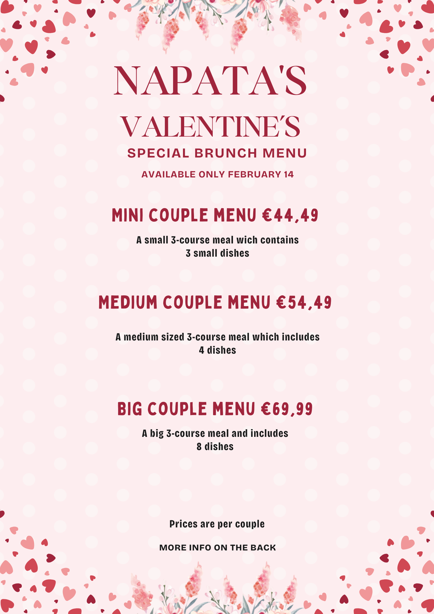 Valentine's day Menu