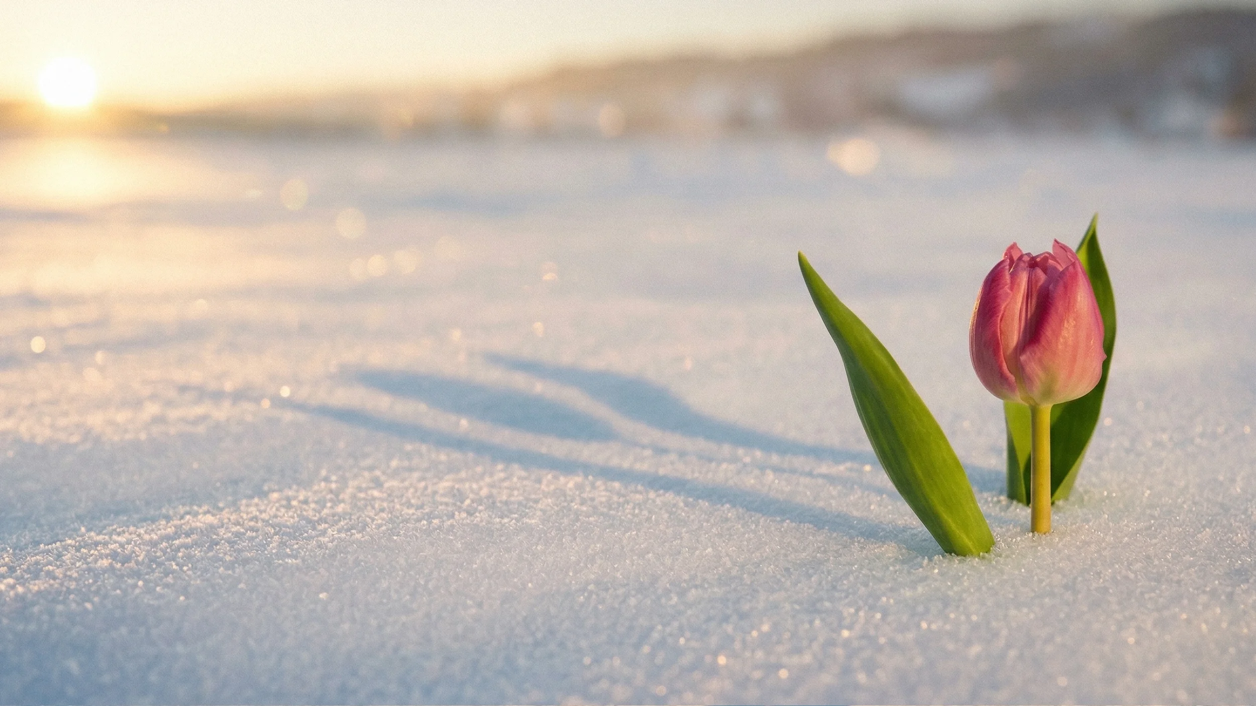Tulip growing through snow
