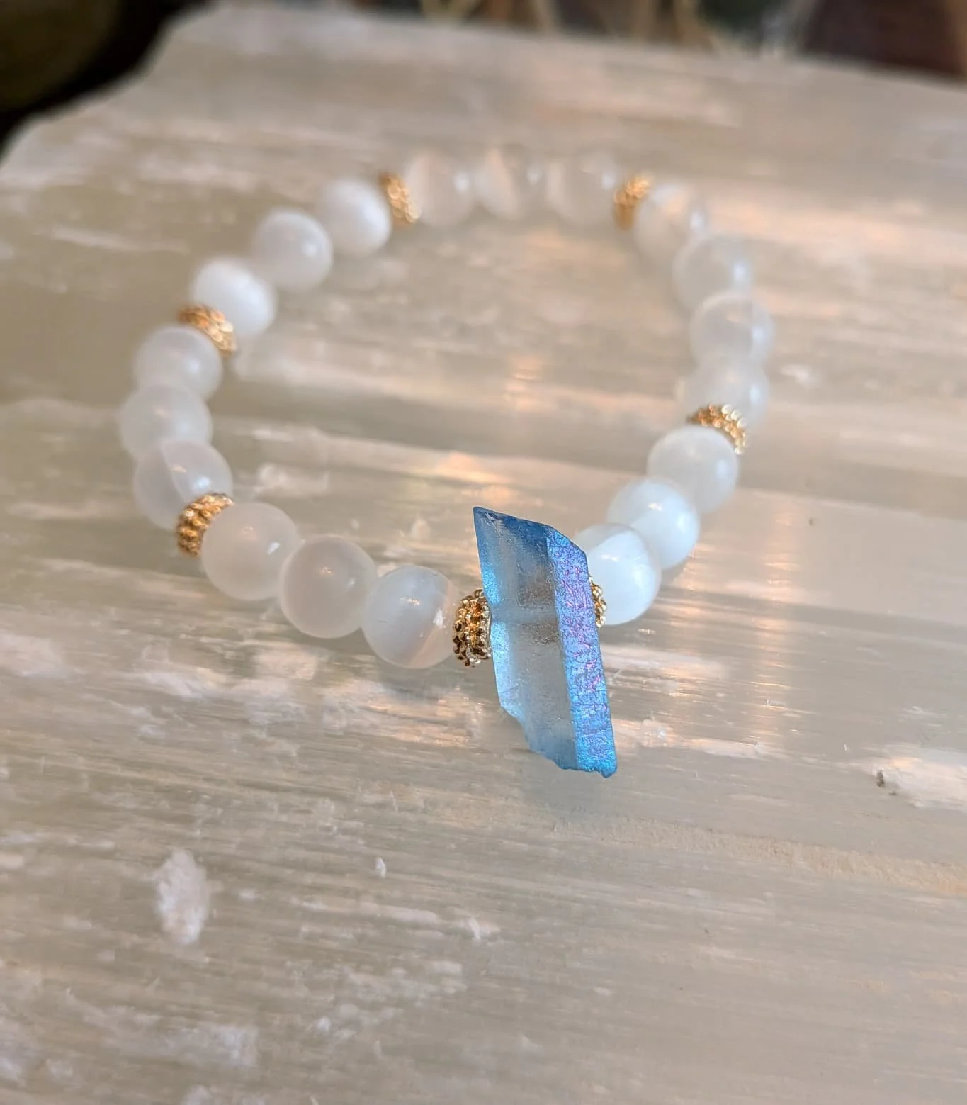 Magdalene Goddess Bracelet  Selenite & Aqua Aura