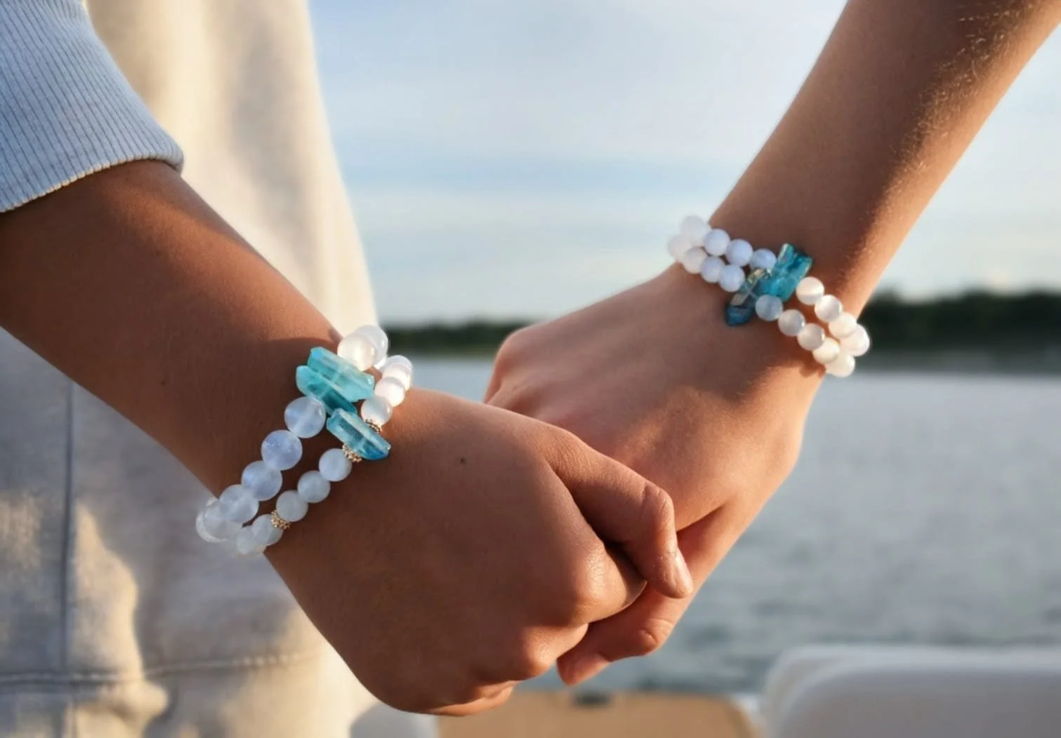 Magdalene Selenite & Aqua Aura Bracelet