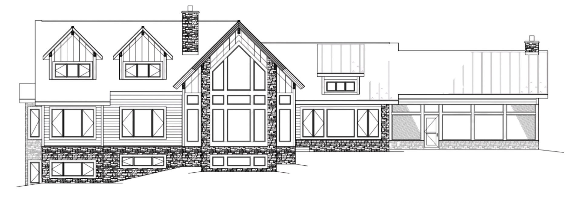 Blueprint outline of a house showing the structure and framing details.