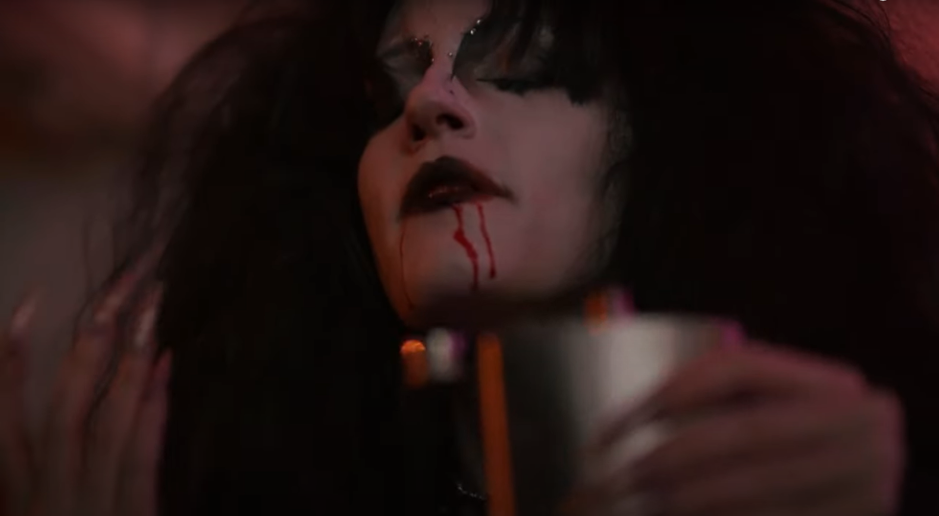 Exterior house party - prop flask and blood