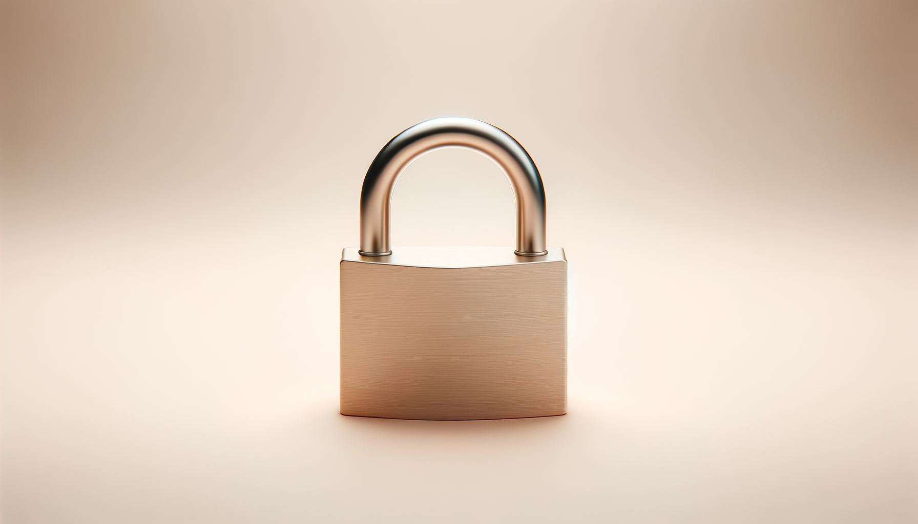 A metallic padlock with a rounded shackle on a plain beige background.