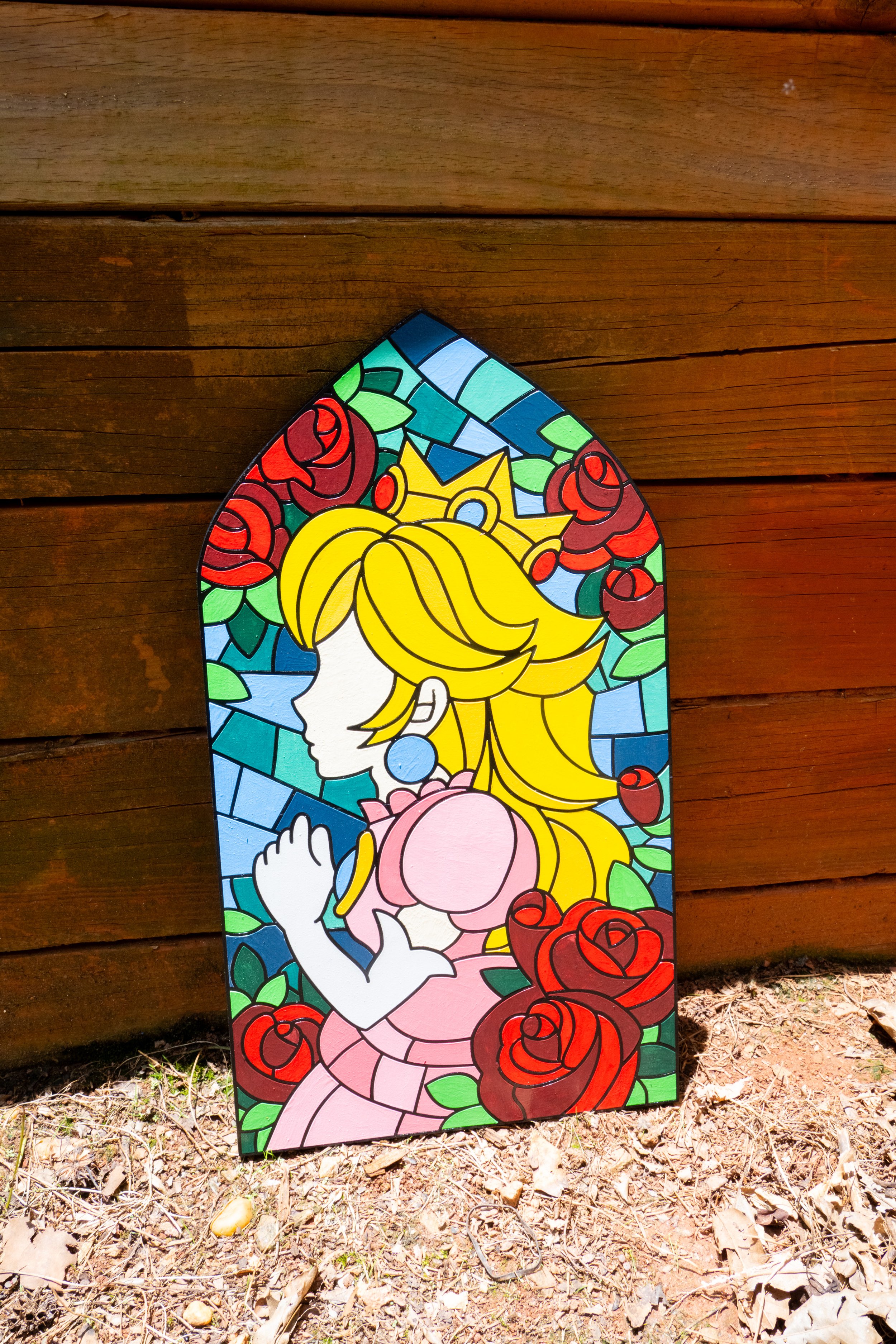 Princess Peach Wooden Stained Glass Decor