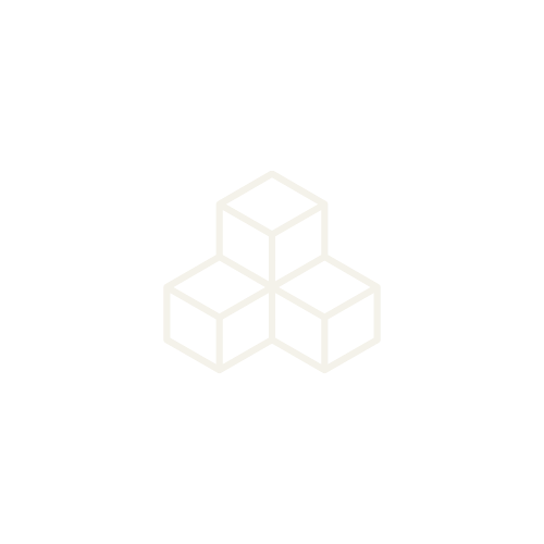 A minimalist white outline of three connected cubes on a black background.