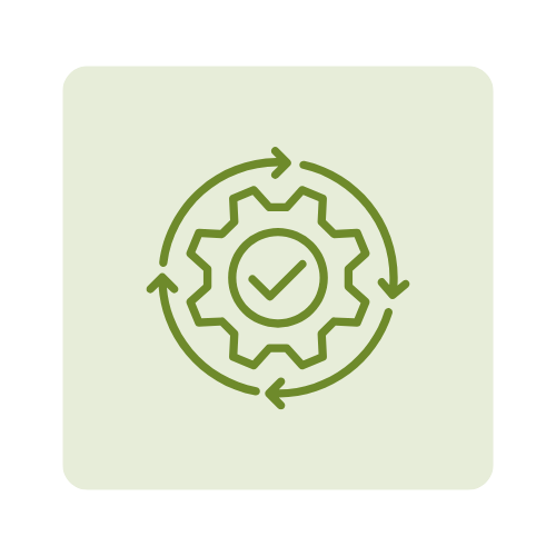 Green gear icon with a checkmark inside, surrounded by circular arrows