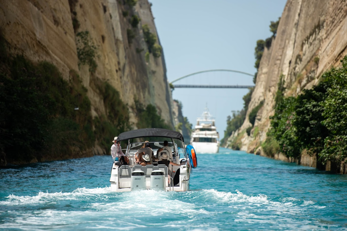 Charter boat from Lidoblue sailing the Canal of Corinth