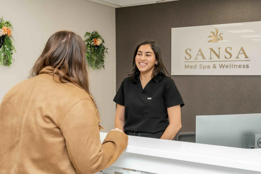 A warm welcome at the reception desk at Sansa Med Spa in Nashua