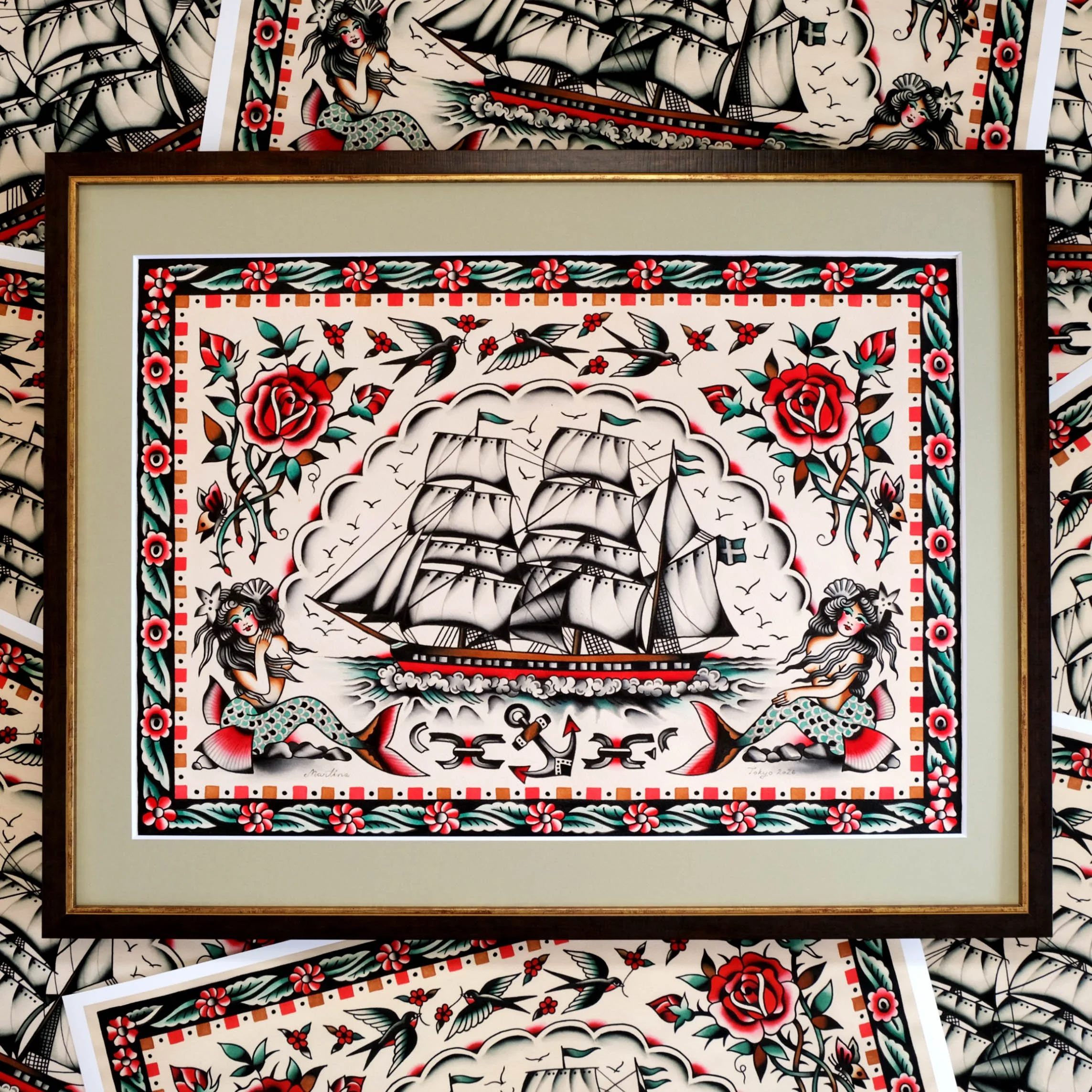 traditional-tattoo-artwork-flash-painting-ship-mermaid-roses-swallow-japan-sweden-folkart-international-shipping-electric-martina.jpg