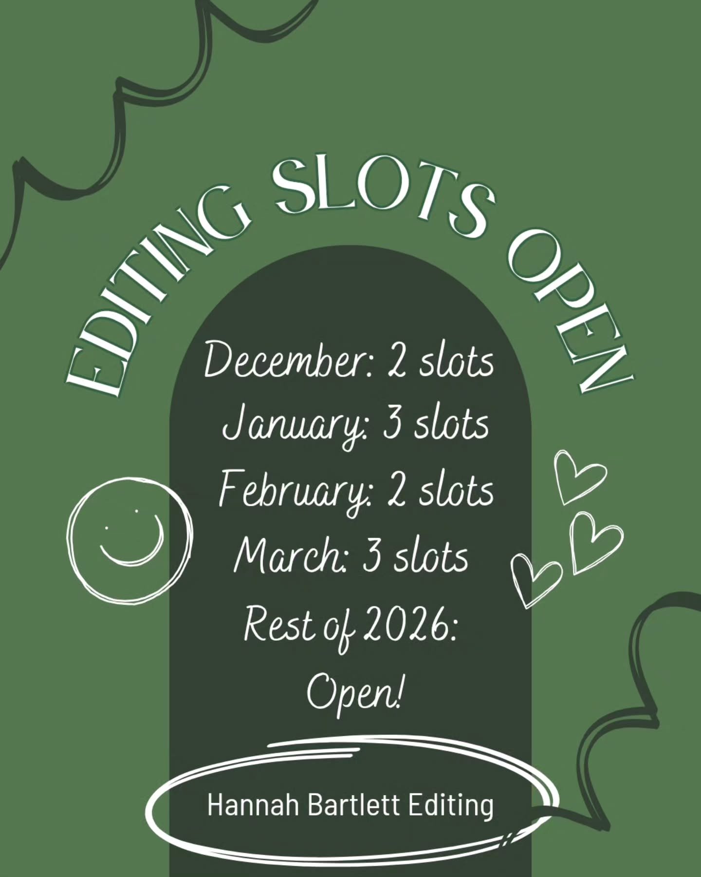 Writers! Now is the time to get on your editors' books for next year! I would love for one of your editors to be me 🤭 so reach out ASAP 💚

I'm also excited to announce that I have no plans to raise my prices for 2026. As some of you know (from Thre