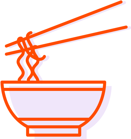 Neon sign of a bowl of ramen with chopsticks.