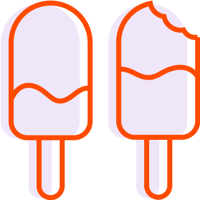 Two illustrated popsicles with orange outlines and light purple centers, one with a bite taken out.