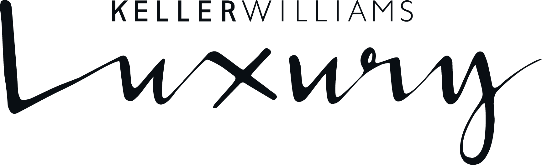 Keller Williams Luxury logo with black background, stylized elegant font.