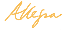Gold-colored handwritten text spelling 'Allegra'