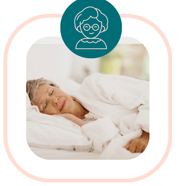 An elderly lady rests safely with a Trembo under her pillow