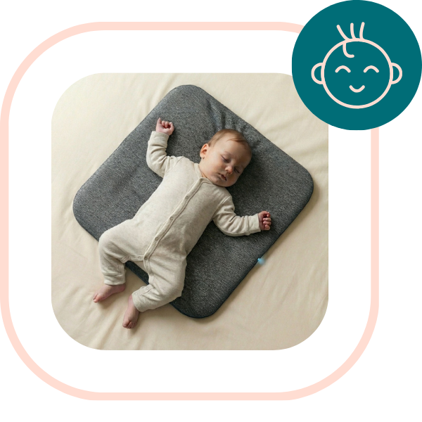 An infant sleeps on a Trembo, its vibrations soothing him to sleep.