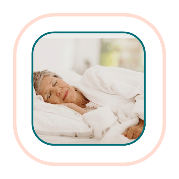 A senior woman sleeping comfortably, representing safety and independence with Trembo