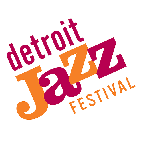 Detroit Jazz Festival logo with the words 'detroit jazz festival' in purple and orange text, arranged diagonally.