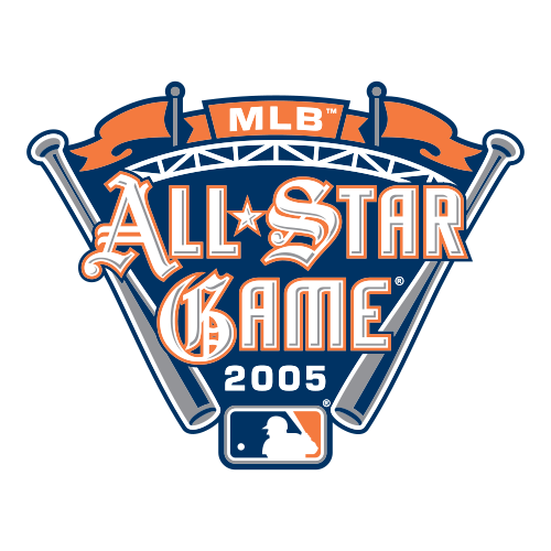 MLB All-Star Game 2005 logo with flags, baseball bats, and silhouette of a baseball player.