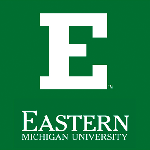 Eastern Michigan University logo with green background and white text.