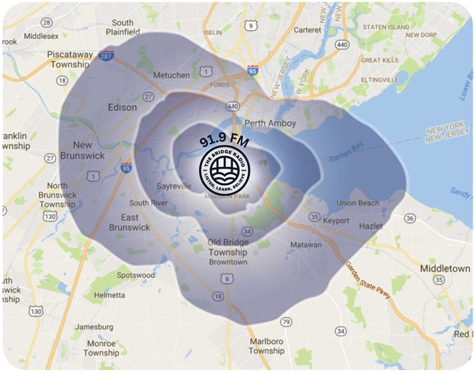 91.9 FM - Southern Middlesex & Northern Monmouth Counties, NJ Frequency Coverage Map