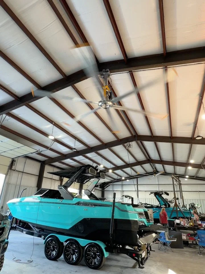 A little BIG relief from the Texas heat. 💨

Two 16&rsquo; Big Ass Fans installed at Action Water Sports to keep the air moving and make their shop space a whole lot more comfortable.

Big space. Big airflow. Big difference.

Need some relief in your