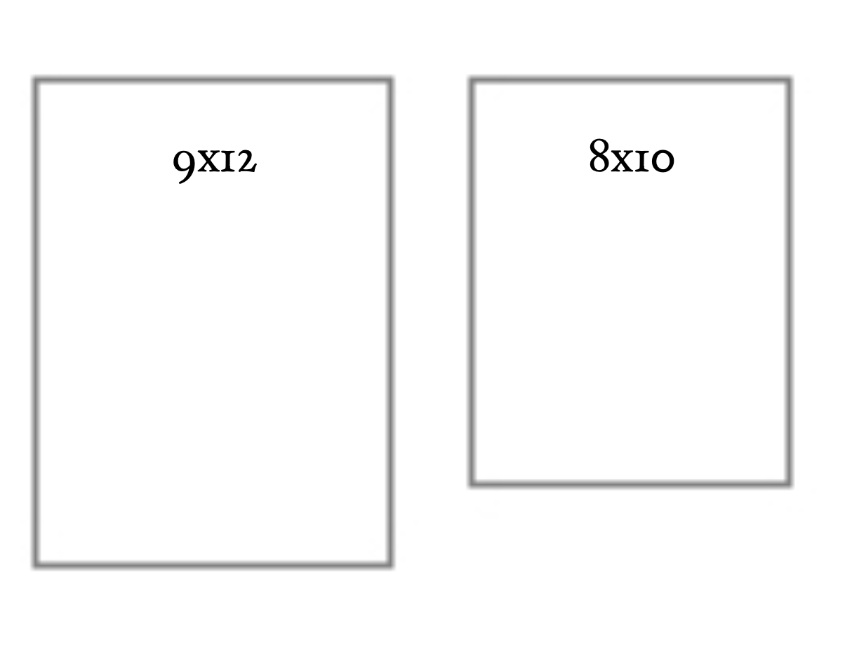 Deux rectangles avec des écritures inversées, le premier indiqué 9x12 et le second 8x10.