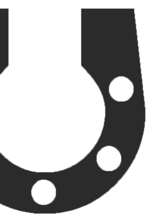 A close-up view of a large metal grommet or hole in a dark material, possibly fabric or rubber.