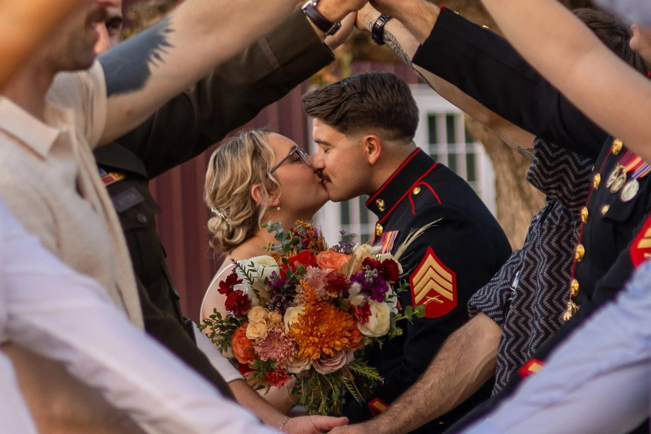 Prompted wedding bridal party photos at the Texas Hall in Round Rock, Texas