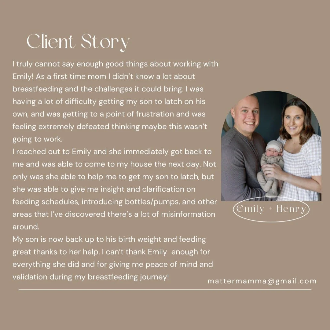 "My son is now back up to his birth weight and feeding great thanks to her help. I can&rsquo;t thank Emily enough for everything she did and for giving me peace of mind and validation during my breastfeeding journey!"

If you need to be sup