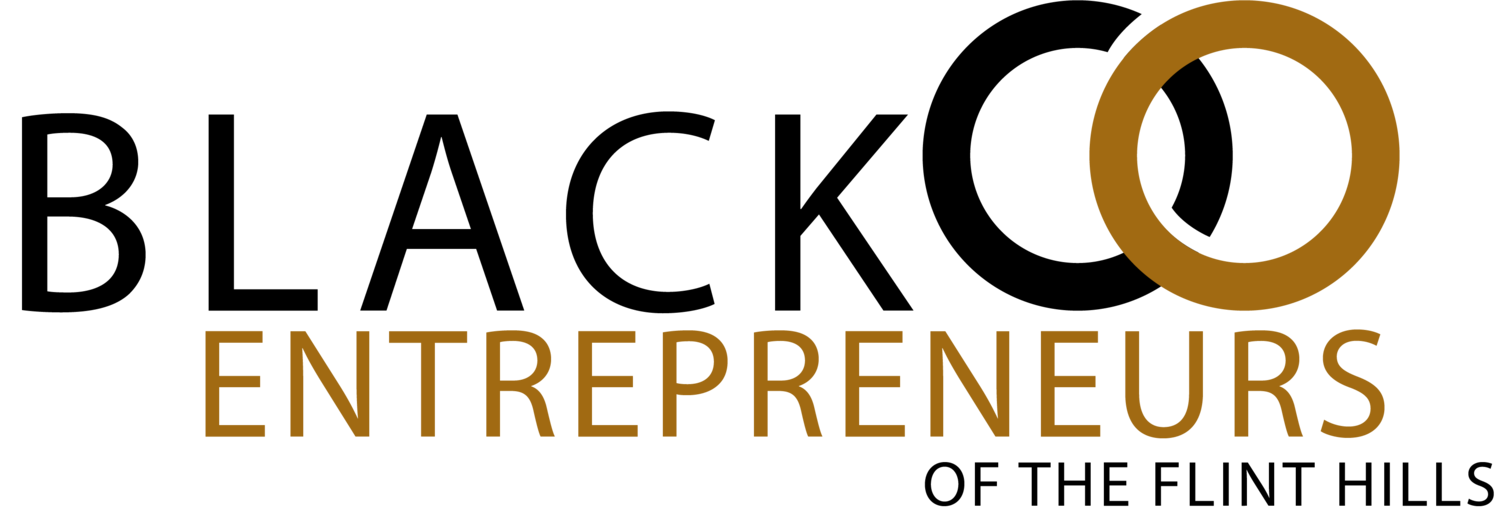 Logo with stylized person sitting at a desk, and the text 'Black Entrepreneurs' in brown font indicating proud membership.