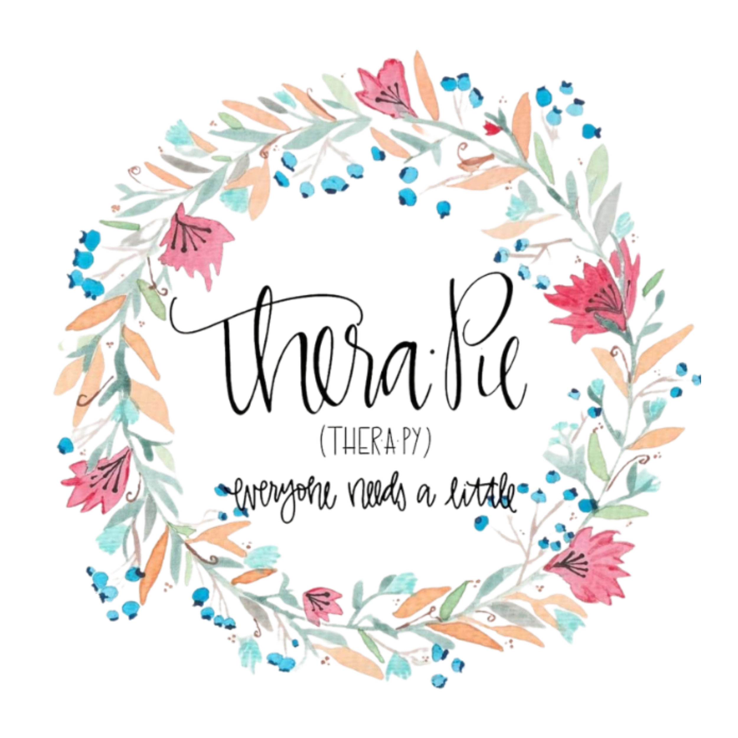 Floral wreath with pink lilies, blue berries, and leaves surrounding the words 'Thankful' and 'One Girl' in black cursive font.