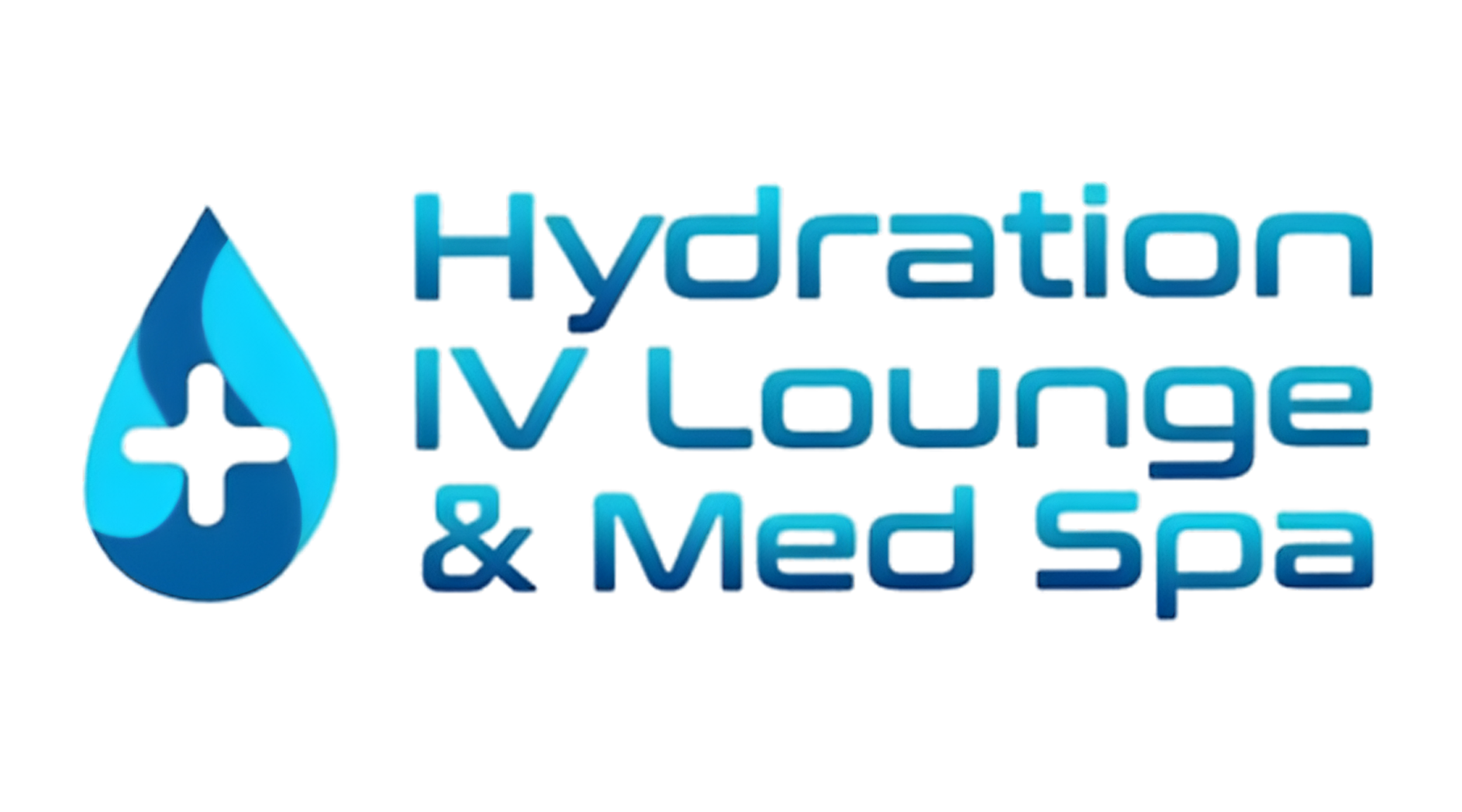 Logo for Hydration IV Lounge & Med Spa, featuring a blue water droplet with a medical cross inside it and the business name in blue text.