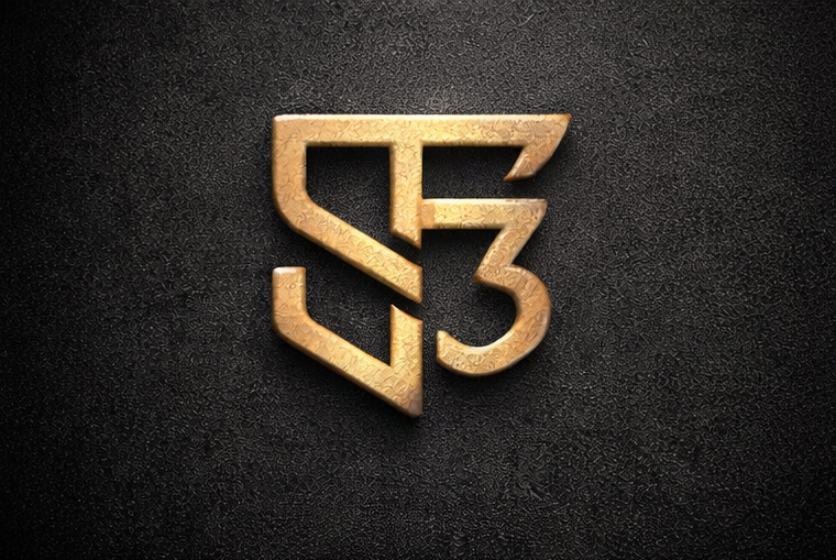 A metallic logo with the text 'S3' on a dark textured background.