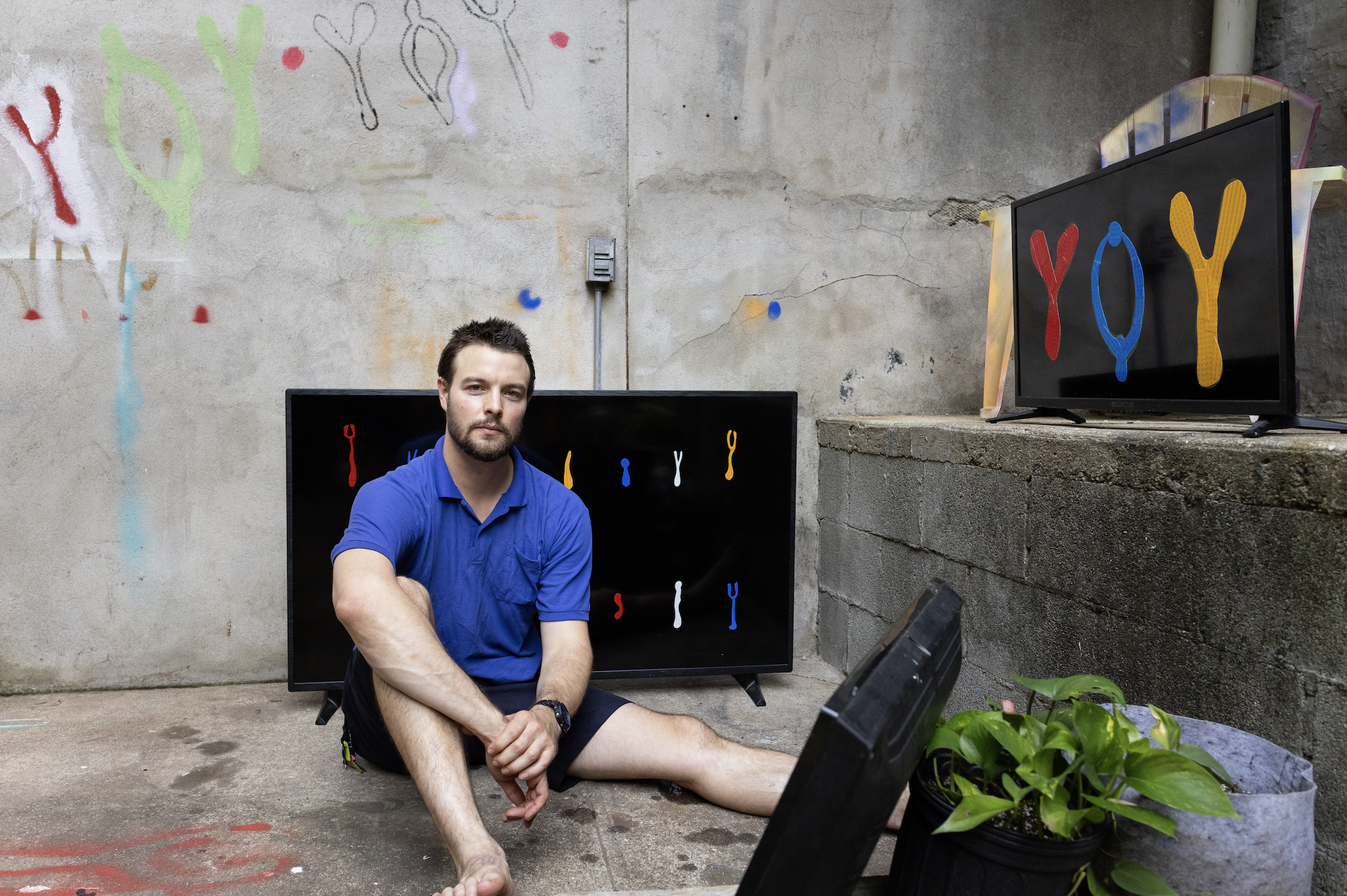 Jay Brooklyn artist, sits with his TV Series  from 2024