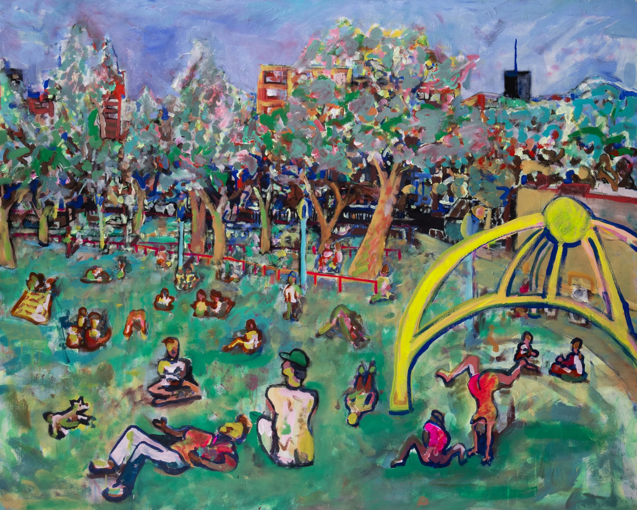 "Large-scale land art sculpture made from natural materials in Brooklyn park, designed to support native plant growth