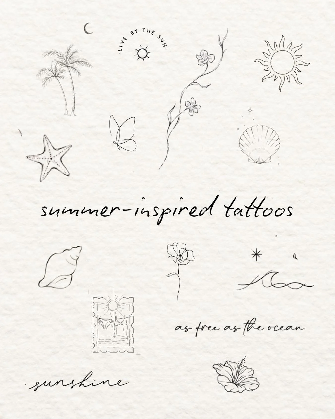 In a sunshine state of mind? 🌞🌴 (summer, please come back, we miss you! 🥲) 

If so, here&rsquo;s a little artwork inspo to keep you in the spirit while we await the return of the sun 🌞🐚🌊

#SummerTattooIdeas #SummerTattooDesigns #FineLineTattoos