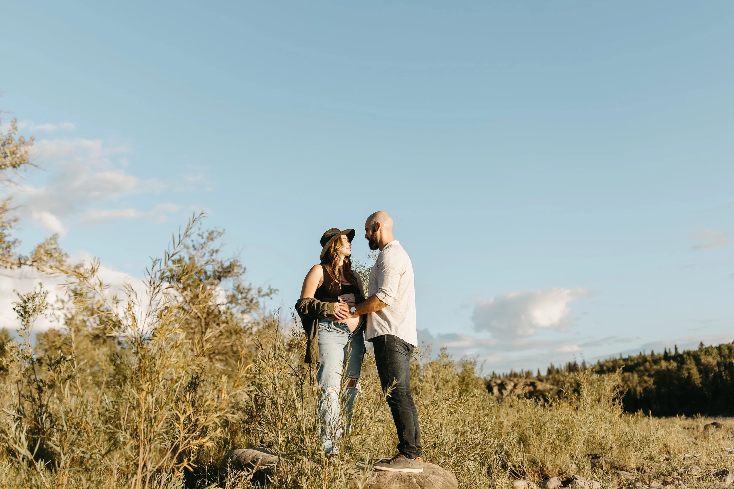 Couples maternity session along the Bow River in Calgary