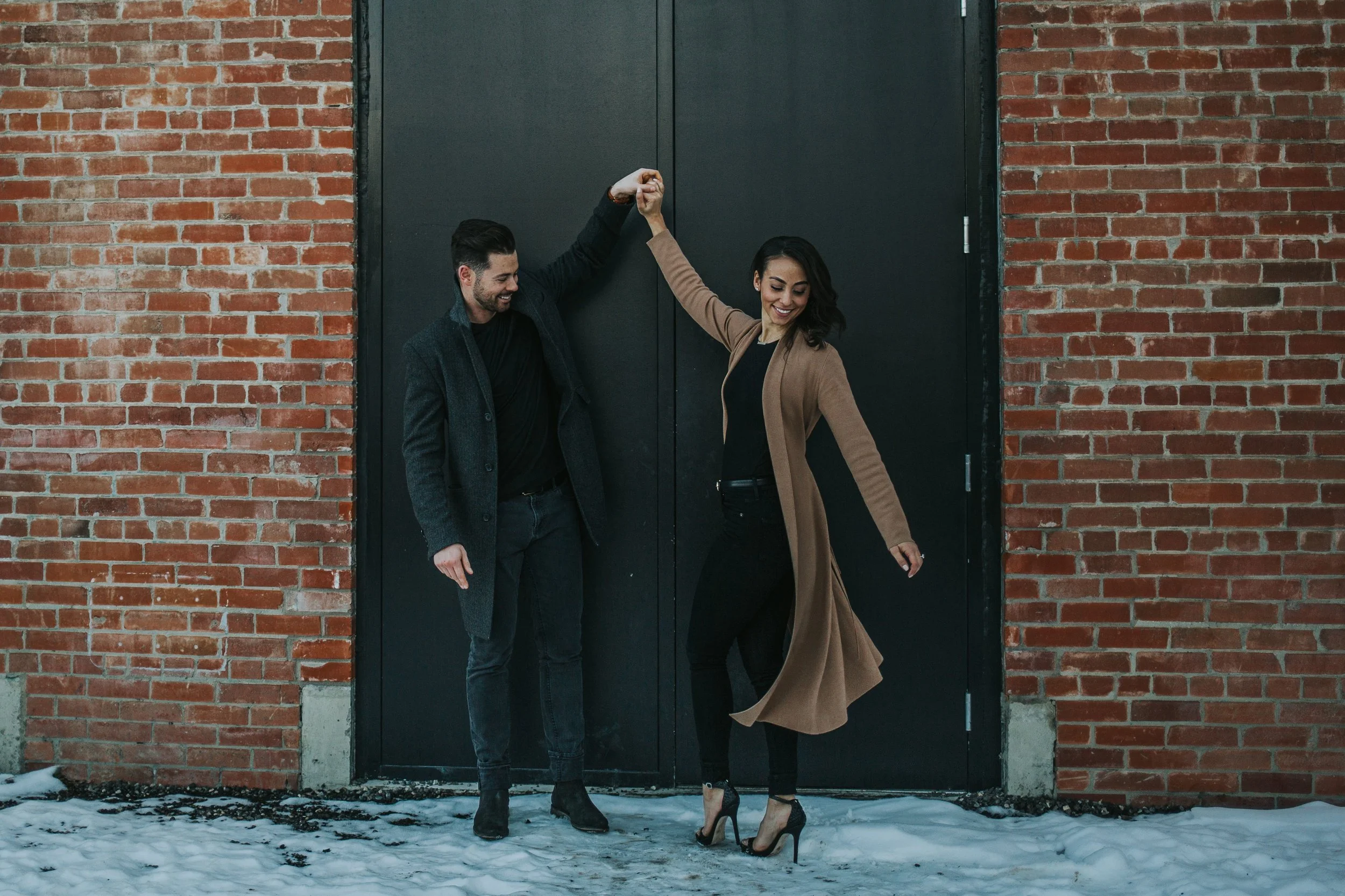 Calgary Alberta winter engagement session in the east Village