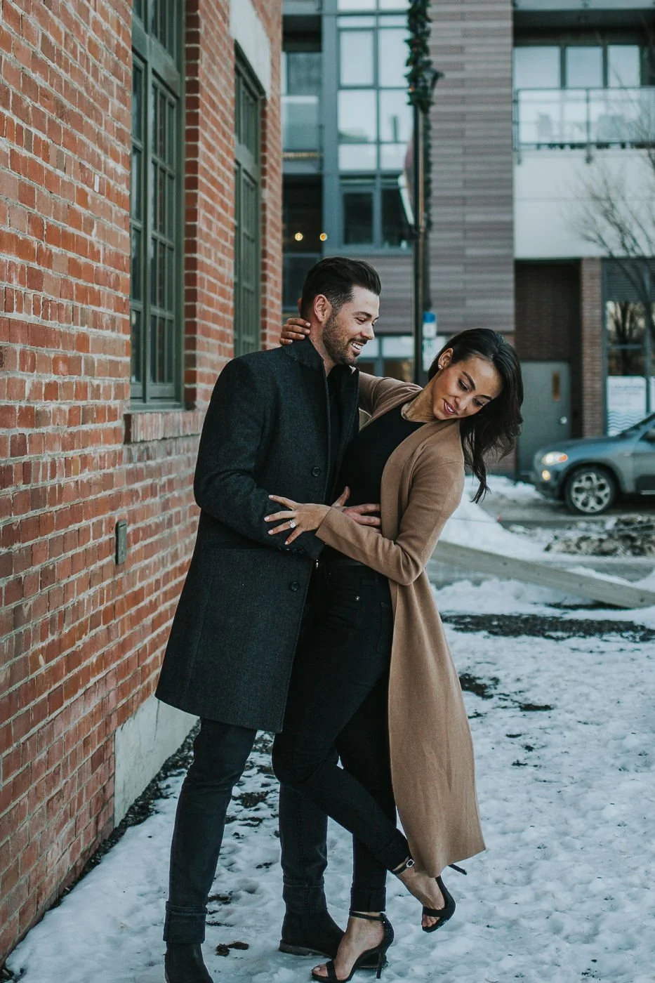 Couple having fun in the snow 