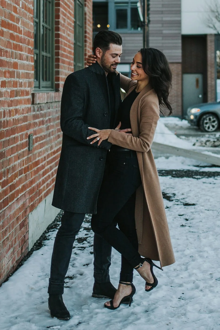 Winter engagement session in downtown Calgary