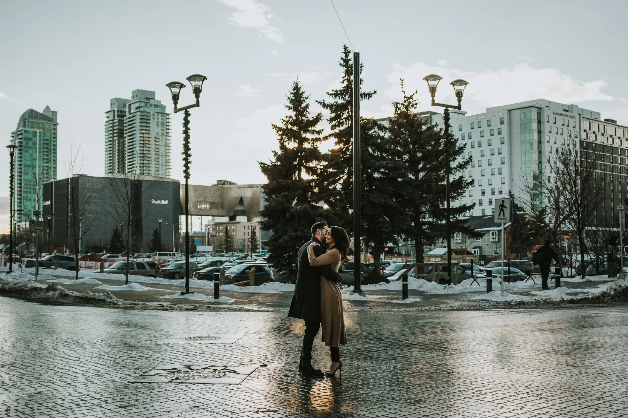 Sunset engagement session in Calgary's East Village