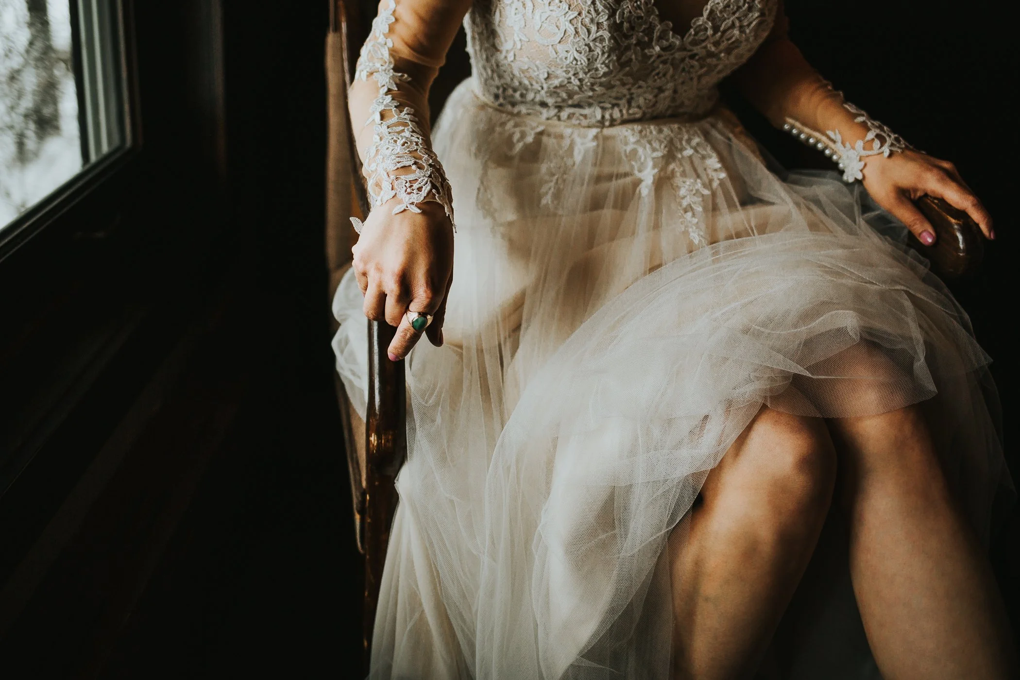 Moody winter bridal portraits in Calgary Alberta