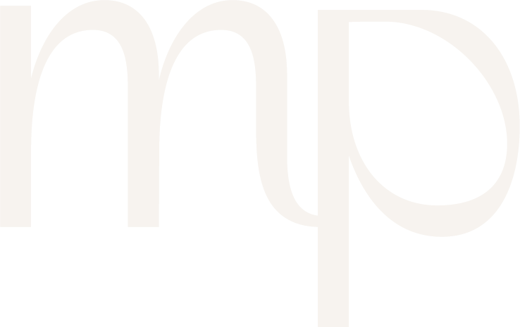Close-up of a black and white logo with stylized letters 'm', 'y', and 'p' in a modern font.