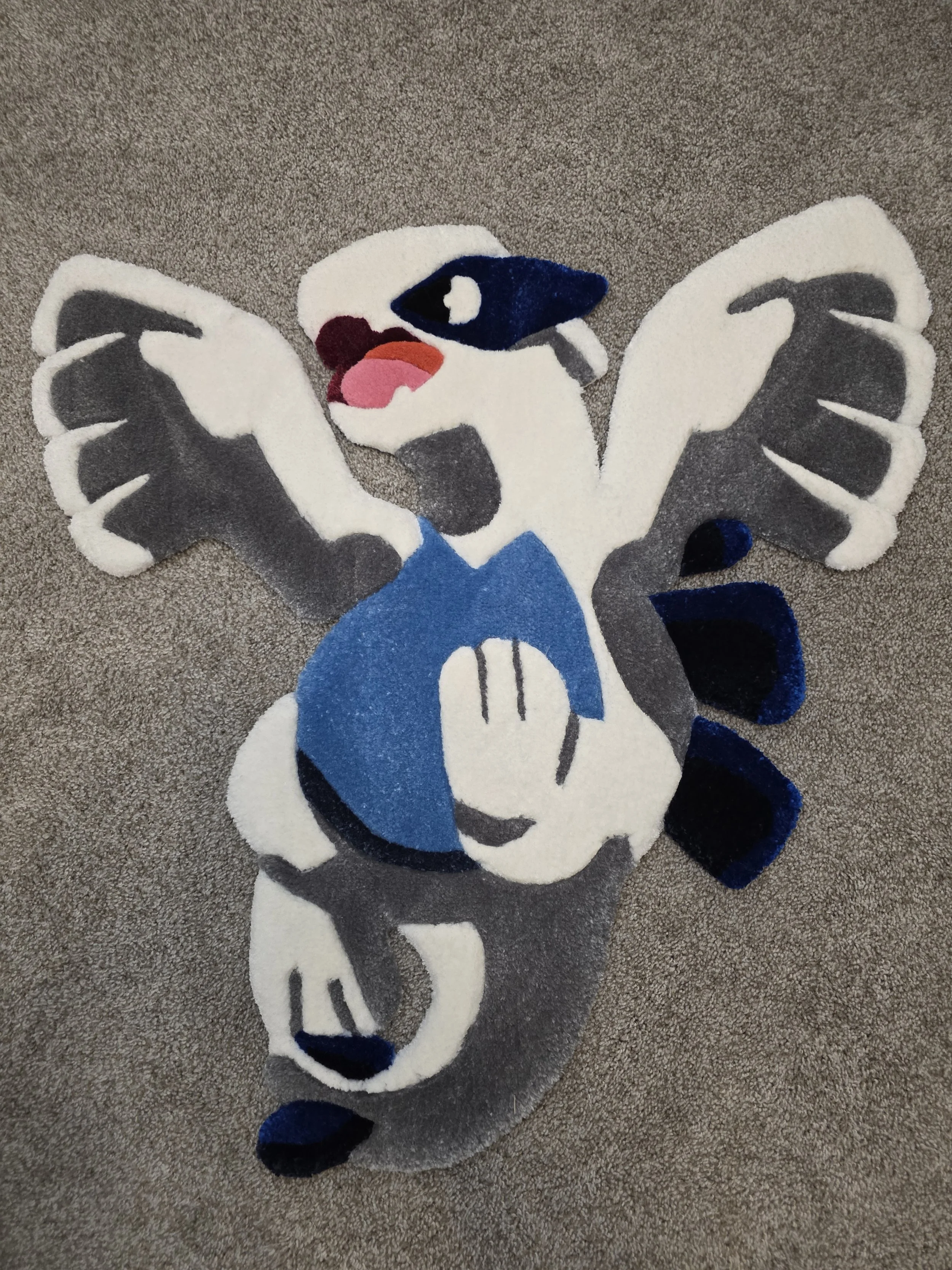 Lugia Pokémon Rug – Handmade Tufted Area Rug | 30x30 Inch Gamer & Anime Home Decor