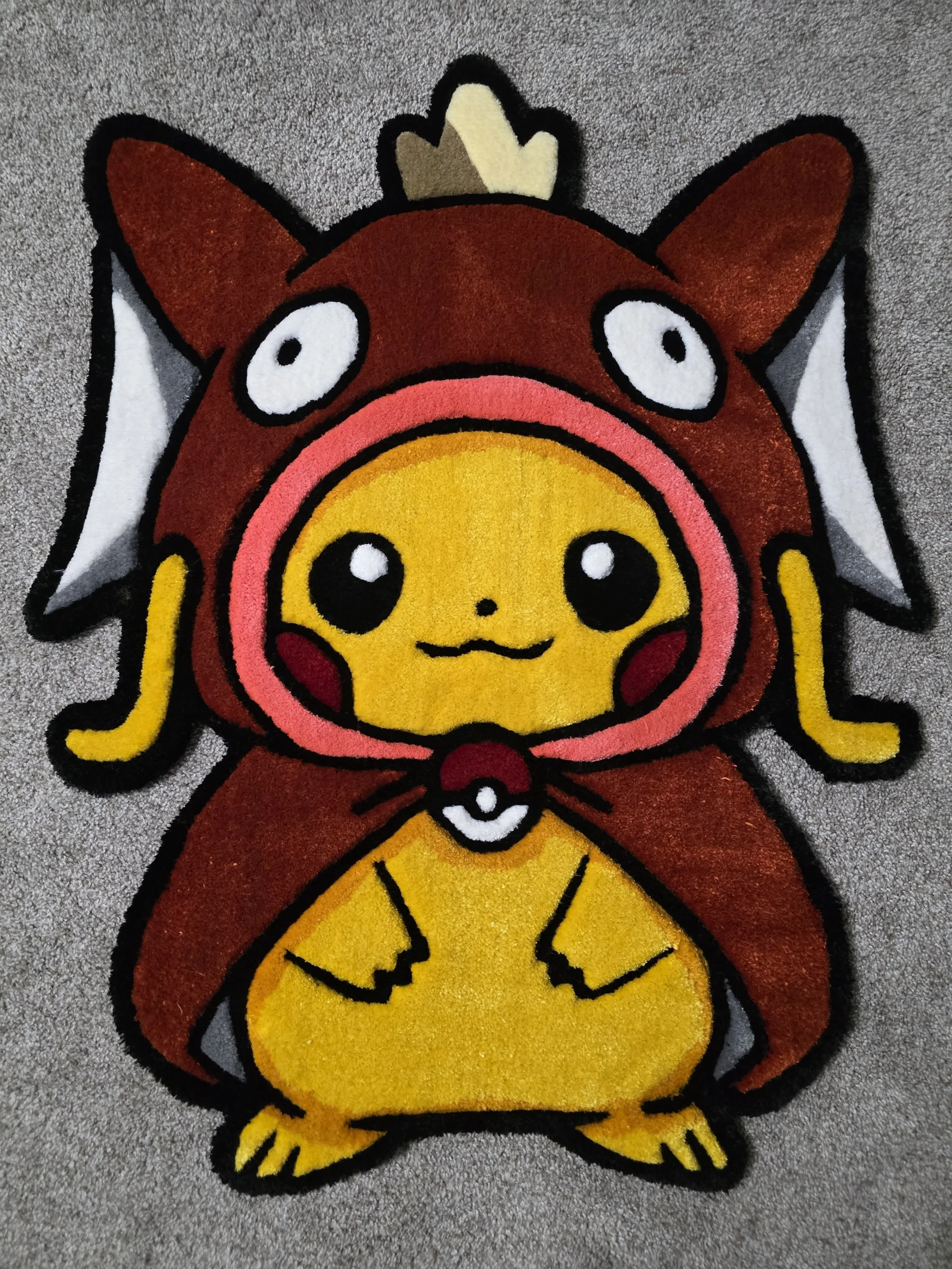 Magikarp Poncho Pikachu Tufted Rug – Handmade Anime Inspired Rug – Custom Tufted Fan Art Rug