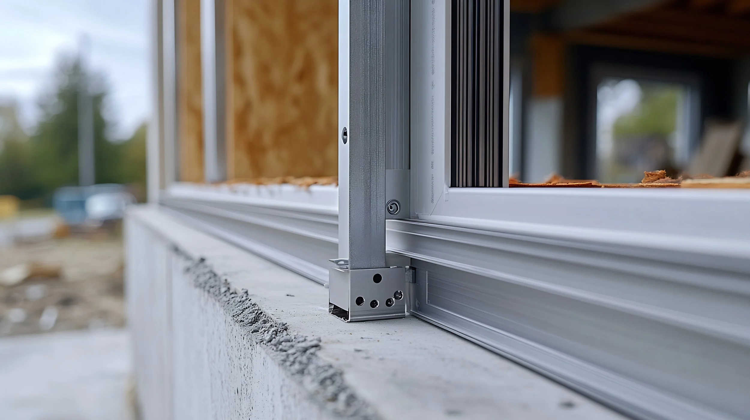 Close-up of metal frame corner on a concrete surface